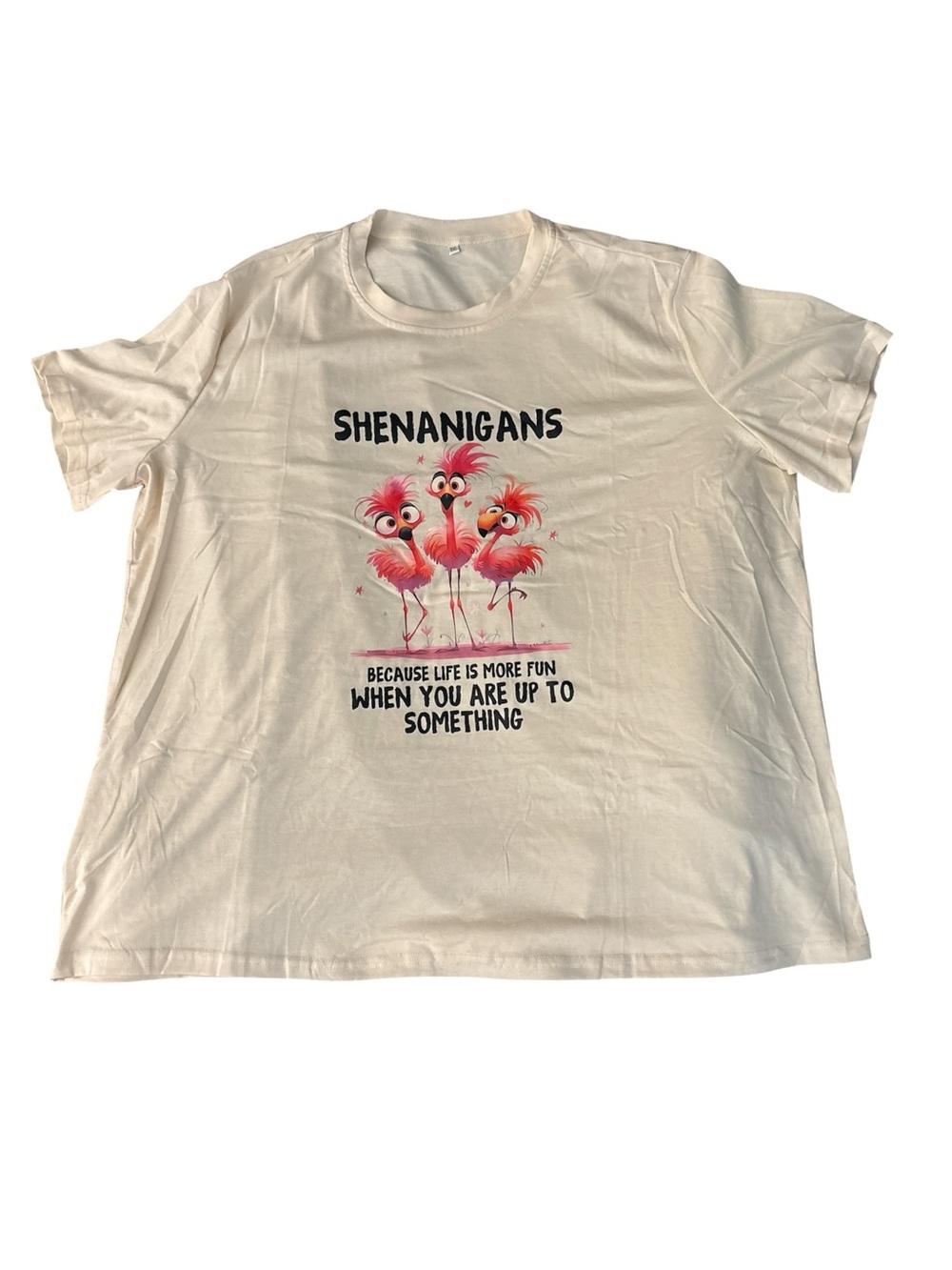Funny Flamingo Graphic Tee "Shenanigans" Cream Plus Size 3X Casual Shirt NWT